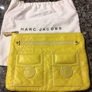 Marc Jacobs yellow leather clutch gold hardware.